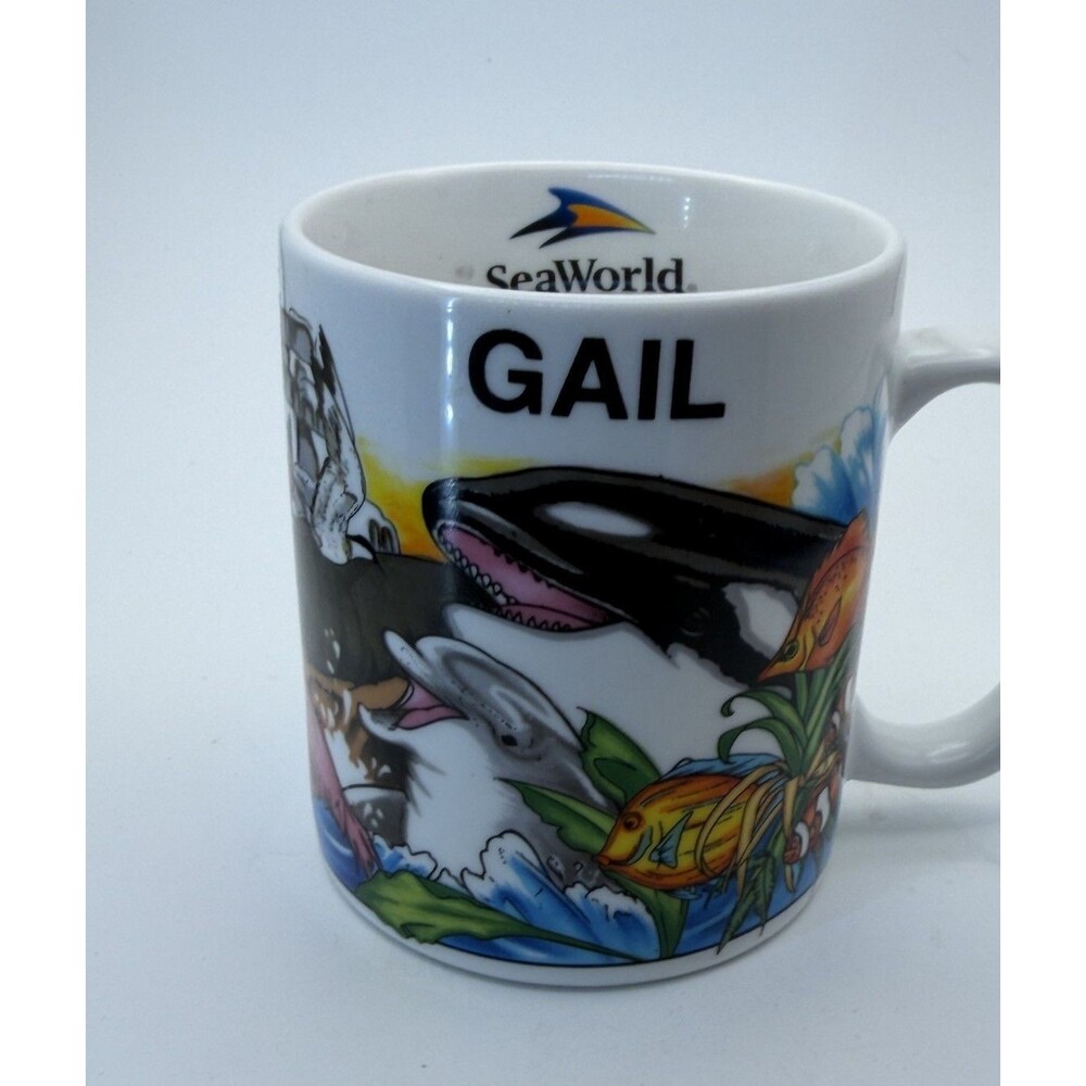 🐬🌊 Vintage SeaWorld Coffee Mug – Dolphins & Orcas – Personalized “GAIL” ☕✨